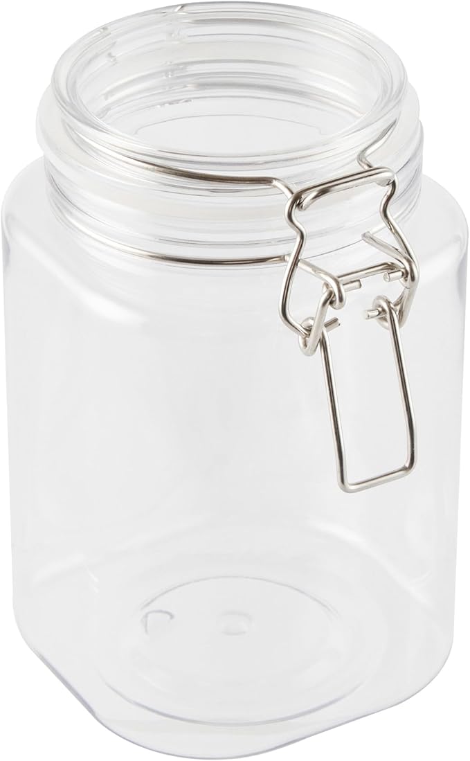 Met Lux 43 Ounce Hinged Food Storage Jars, 20 Airtight Jars With Lids - Rubber Gasket, Wide Mouth, Clear Plastic Square Canisters, Freezable, For Kitchen And Pantry Storage - Restaurantware
