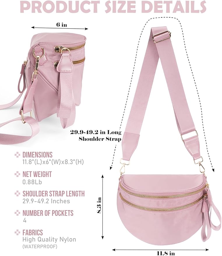 Pure Colour Crossbody Bag Bum Bag for Women,Spacious Purse Fanny Packs Belt Bag,Oversized Bum Bag (Colour Bum Bag-Pink)