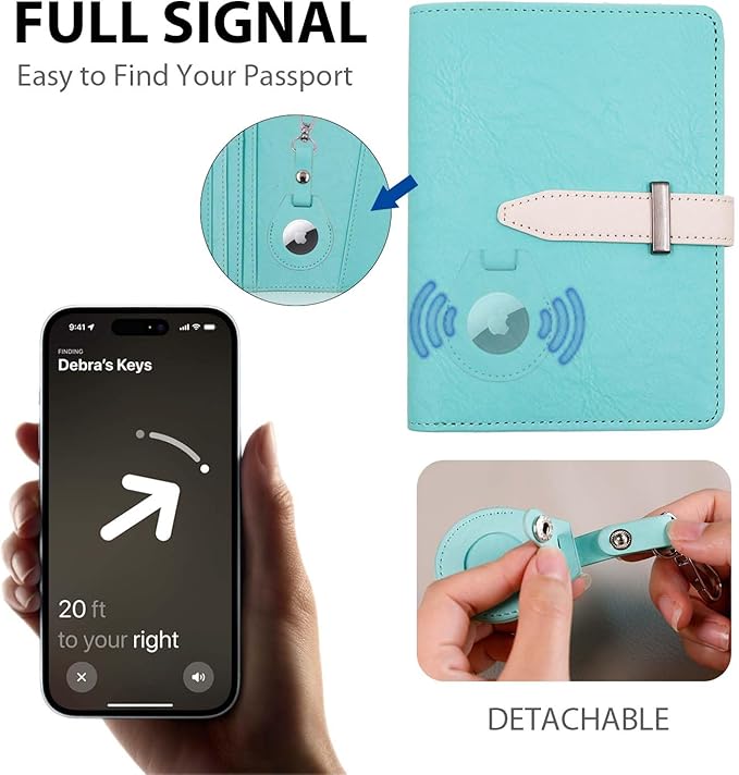Deziliao Passport Wallets, Mulit-Purpose RFID Blocking Passport Holder AirTag Wallet, Travel Wallet（Blue-White）