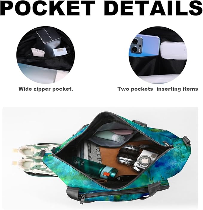 Ethereal Deer Blue Gym Bag for Women & Tennis Bag, Large Sports Duffel Bag Waterproof with Ventilated Shoe Compartment & Front Racket Sleeve, Lightweight Travel Weekender Overnight Bag