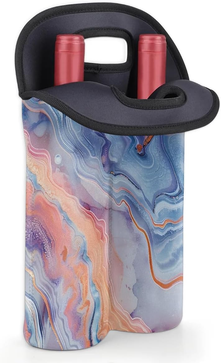 Wine Carrier Tote Personalized Bag for 2 Bottles - Neoprene Wine Bottle Holder with Carry Handle, Wine Protective Bag Insulated Bag Beer Cans Water Bottle Holder for Travel Picnic,Style26