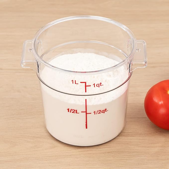 Restaurantware Met Lux 1 Quart Food Storage Containers 10 Round Commercial Storage Containers - Lids Sold Separately With Volume Markers Clear Plastic Food Prep Buckets Space-Saving Storage