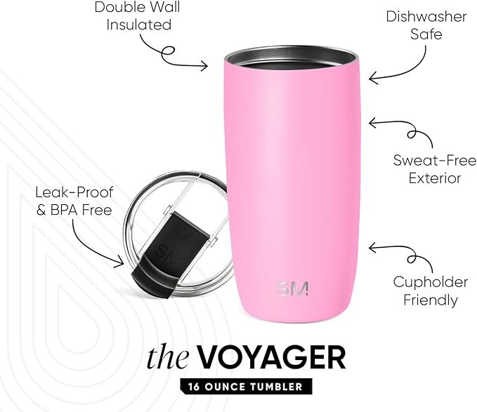 Simple Modern Travel Coffee Mug Tumbler with Flip Lid | Reusable Insulated Stainless Steel Cold Brew Iced Coffee Cup Thermos | Gifts for Women Men Him Her | Voyager Collection | 16oz | Dragon Fruit