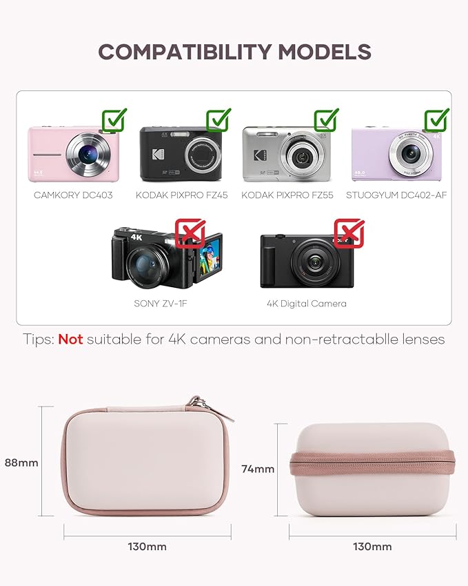 Digital Camera Case Fit for KODAK PIXPRO FZ45/FZ55/ CAMKORY/STUOGYUM DC402-AF/Canon IXUS, Storage Travel Carry Case with 3 SD Card Slots for Camera, Batteries, SD Card, Pink