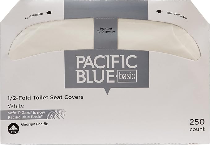 Georgia-Pacific Pacific Blue Basic Disposable Toilet Seat Covers by GP PRO (Georgia-Pacific), 1/2 Fold, 47046, 250 Covers Per Pack, 20 Packs Per Case, White