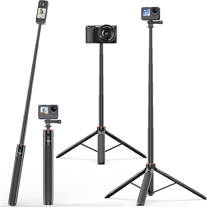 VRIG Extendable Selfie Stick Tripod for GoPro Max Hero 10 9 8 7 6 5 4, DJI Osmo Action, Insta 360 One R and More Action Camera（55.1''）