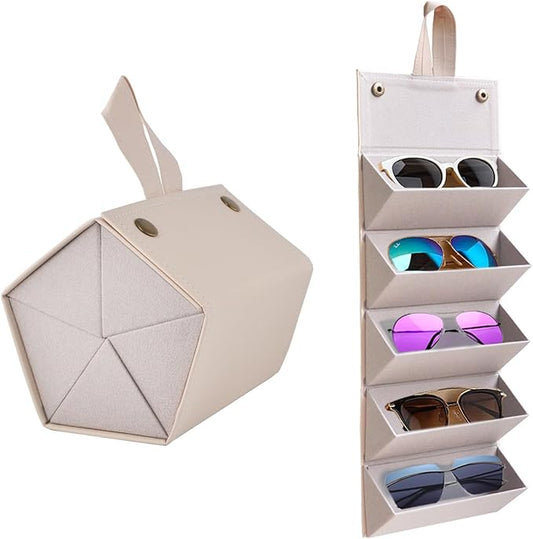 Kenpal Sunglasses Storage Organizer Holder Foldable Travel Case with 5 Slot Compartments for Multiple Glasses