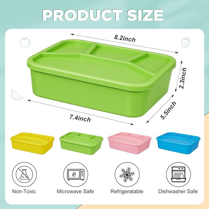4 Pcs Silicone Bento Box Reusable Lunch Container Smooth Leak Proof Lunch Box Rectangle Bento Boxes for Adult Work Travel Food Meal Compartment Storage, 4 Colors (Bright Colors 2)