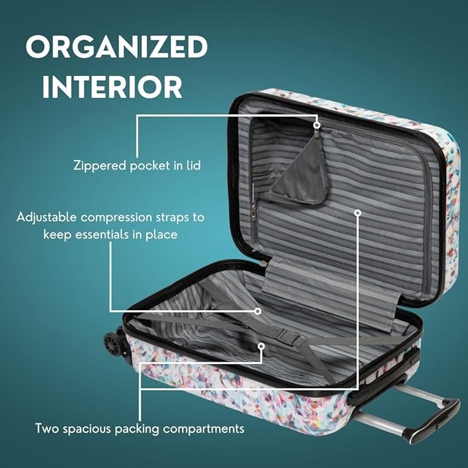 Skyway Epic 2.0 Hardside Lightweight and Durable ABS Shell Luggage, Spacious with 8-Wheel Spinners, Comfort Grip with Telescoping Handle, Men and Women, Confetti, 3-Piece Set (20,24, 28)
