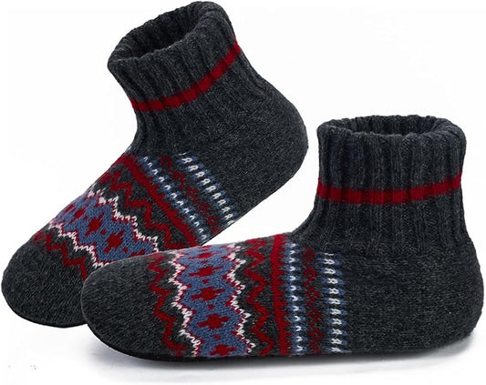 LEMZONE Mens Fuzzy Slipper Socks with Grippers, Winter Warm Sherpa Lined Indoor House Shoes Christmas Gifts for Dad Husband Boyfriend
