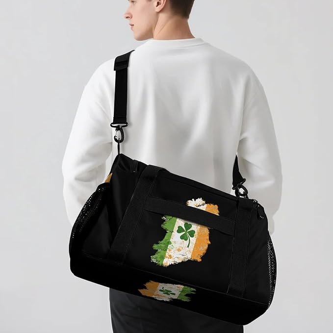 Irish Ireland Map Flag Clovers Duffle Bag Gym Bag for Workout Travel Tote with Detachable Straps