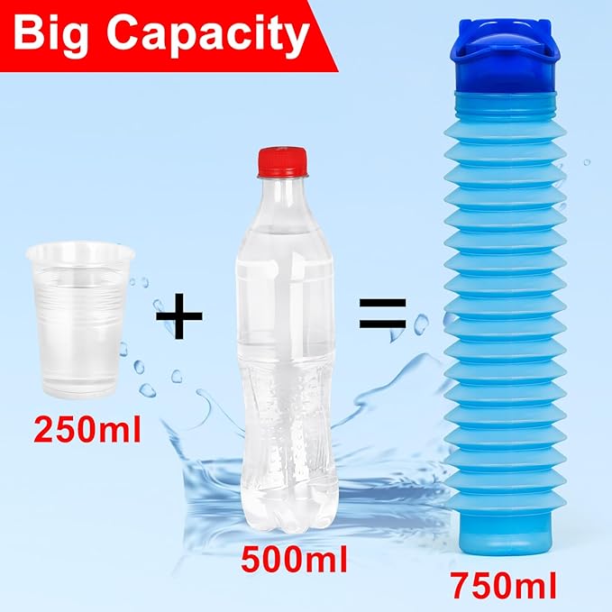 Pee Bottles for Men,Collapsible Urine Bottle with Disposable Replacement Bags,Car Pee Bottle for Men and Women,750ml,Leakproof, Emergency Urinal for Road Trips,Traffic Jams and Camping