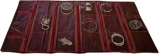 Travel Jewelry Roll Bag Portable Organizer Pouch With Grids&PVC Cover Storage Bags for Necklace, Bracelet, Bracelet,Ring, Badge, Pendant