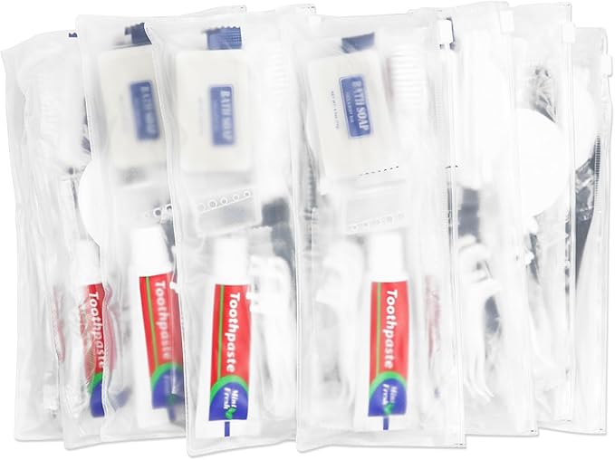 25 Sets Personal Hygiene Kit Bulk, Disposable Toothbrushes with Toothpaste Floss Comb Soap Cover and Vanity Kit, Toiletry Kits Homeless Supplies Bulk for Women,Men,Travel,Homeless