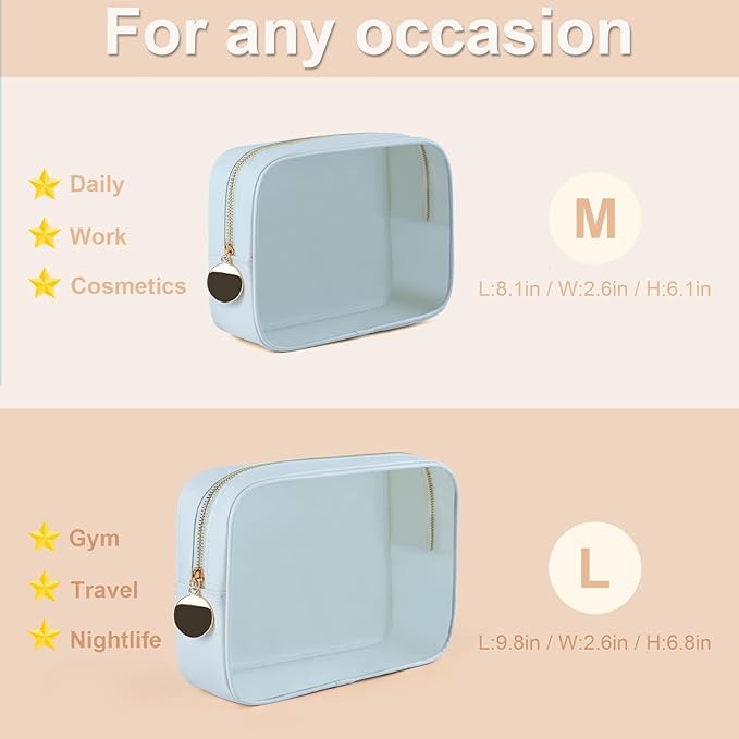 2PCS Clear Makeup Bag Set, Waterproof TPU Purse Organizer Pouches, TSA Approved Toiletry Bag, Diaper Bag Organizer Pouch, Travel Organizer Bags for Women and Kids