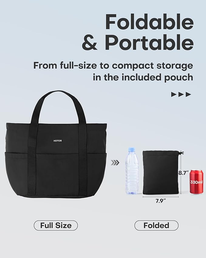 HOTOR Tote Bag for Women - Foldable Lightweight Tote Bags with Zipper, Large Shoulder Bag Top Handle Handbag for Travel, Work