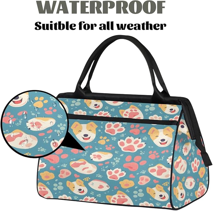 Dog Pawprint Overnight Weekender Bag for Women Men Travel Duffel Bags Waterproof Luggage Carry on Sports Yoga Gym Bag