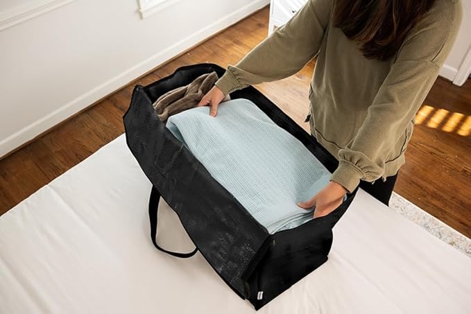 ClearSpace Heavy Duty Moving Bags or Storage Bags – Black Storage Bins with Lids, Large Moving Boxes with Backpack Straps & Zippers,– Packing Box & Moving Supplies for College Dorm, 4 Pack