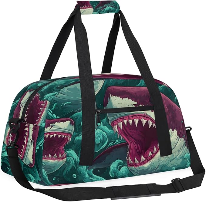 Ocean Red Sharks Gym Travel Duffle Bag for Women & Men with Front Zipper Pocket for Sports, Overnight, Weekender, Carry On,Workout & Dance Bag,Sharks,18.9 * 8.7 * 10.6 in