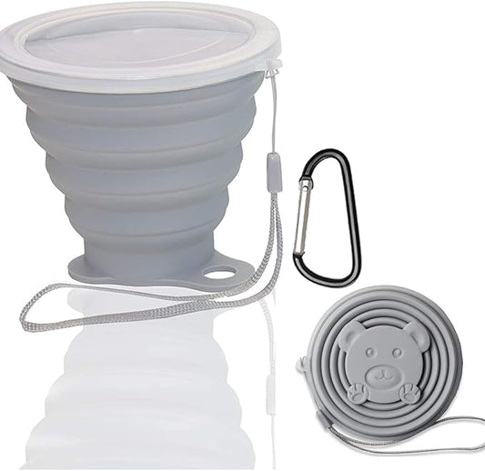 Collapsible Silicone Folding Drinking Cup - Reusable Portable Mug for Travel, Camping, Hiking, Survival, Car, Picnic, Beach, Holiday, Outdoor Sports - Grey