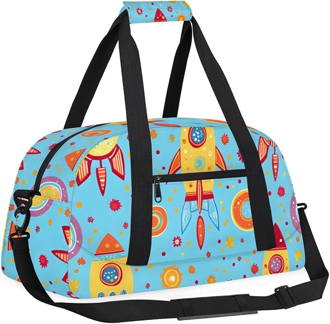 Rocket Pattern Gym Travel Duffle Bag for Women & Men with Front Zipper Pocket for Sports, Overnight, Weekender, Carry On,Workout & Dance Bag,18.9 * 8.7 * 10.6 in
