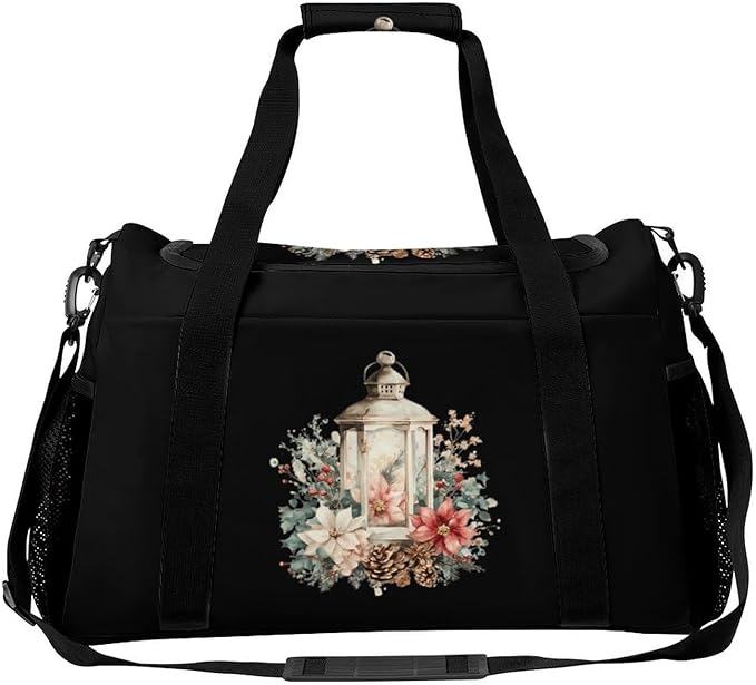Vintage Festive Lantern Duffle Bag Gym Bag for Workout Travel Tote with Detachable Straps