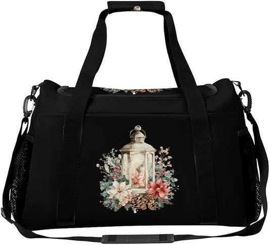 Vintage Festive Lantern Duffle Bag Gym Bag for Workout Travel Tote with Detachable Straps