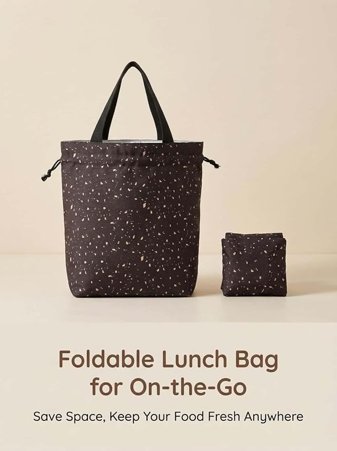 Reusable Small Lunch Bag,Drawstring Lunch Bag,Insulated Handbag Tote bag with Handle (Starry Night Black)