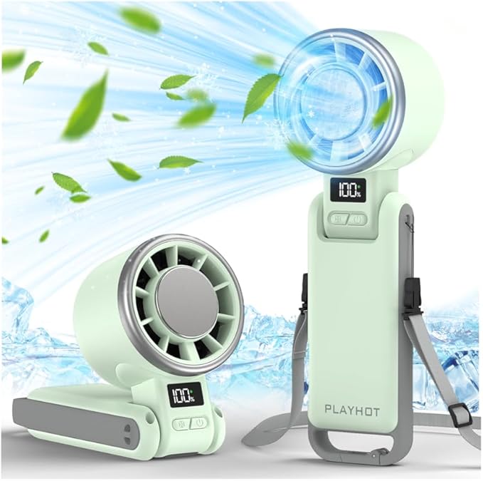 Upgraded Portable Handheld Fan with 60°F Ice Cooling, Up tp 12Hrs Hand Held Portables Fans, 5 Speed 25550RPM Powerful Portable Fan Handheld, Hand/Neck/Desk Fan 3 IN 1(Green)