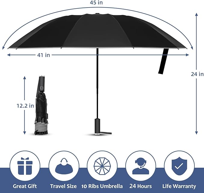 VOUUY 2-Pack Travel Umbrella, Unbreakable 10 RIBS, Windproof Umbrellas for Rain & Sun, Automatic, Foldable Reverse Rain Umbrella for Women Men