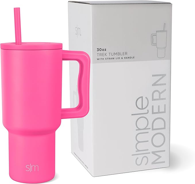 Simple Modern 30 oz Trek Tumbler with Handle and Straw Lid | Cup Holder Friendly Insulated Stainless Steel Travel Mug | Raspberry Vibes (Pack of 12)