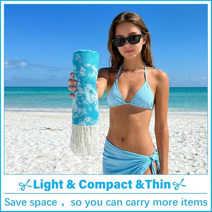 Thin Turkish Beach Towel Lightweight Soft Cotton Extra Large XL Oversized Sand Free Sandproof Absorbent Quick Dry Towels Cloud Bath Pool Travel Compact Essentials Accessories for Adult Gifts