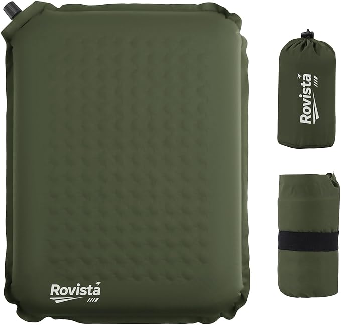 Self-Inflating Airplane Seat Cushion for Long Flights – Portable Travel Cushion Airplane Seat - Memory Foam Travel Seat Cushion Providing Pressure Relief (Olive Green, 15.7" x 11.8" x 2")