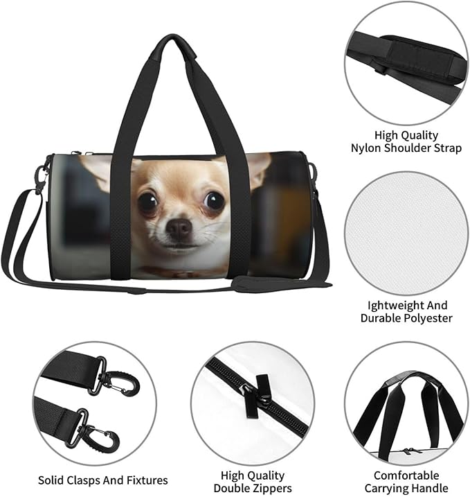 cute chihuahua Sports Gym Bag for Women Men Travel Duffel Bag Tote Weekender Bag Canvas Carry on Overnight Bag for Travel Swimming Fitness Workout Sports Duffle Bag