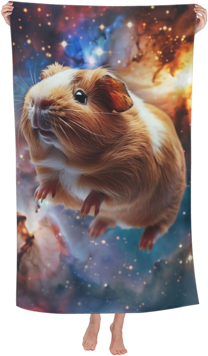 Microfiber Beach Towel, Galaxy Guinea Pig Beach Towels 32x52in,Quick Dry, Sand Free, Ultra Soft & Oversized Towel for Travel, Outdoor, Bathroom, Swimming - Ideal for Pool, Camping, Yoga, or Gift Decor