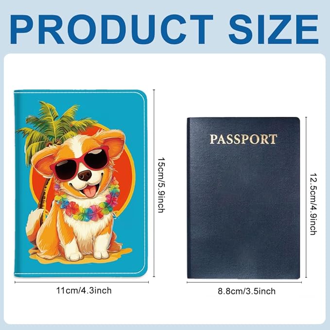 PU Leather Passport Holder Cover 5.9×4.3 Inch with Credit Card Slot and Boarding Pass Slot Combo Blocking Passport Holder Wallet Cover Case for Travel Boarding Essentials (Corgi)