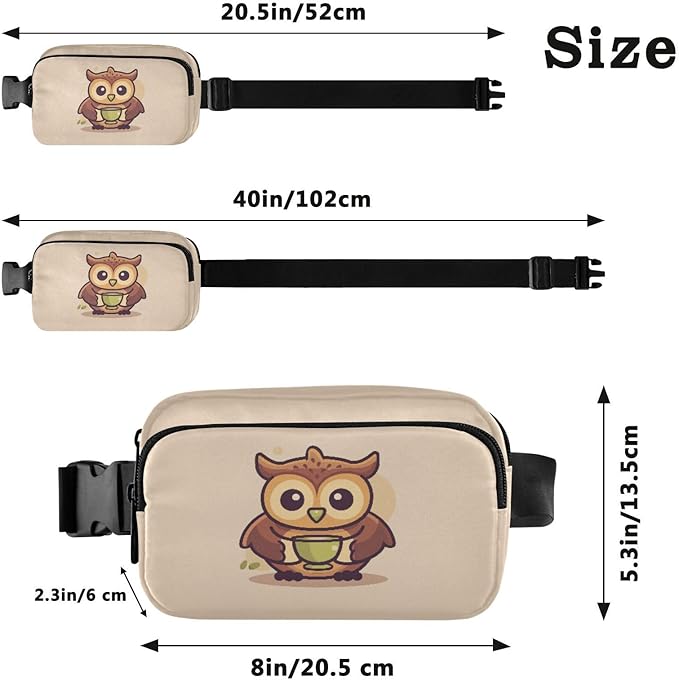 Cute Owl Drinking Coffee Fanny Pack for Women Men Water Resistant Fashion Waist Packs with Adjustable Strap Belt Bag for Travel Workout Jogging Hiking 21219859