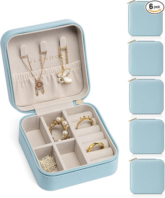 VLANDO Travel Jewelry Case - Teacher Appreciation Gifts for Women - Small Jewelry Travel Organizer Box Travel Essentials Gift for Teen Girl Women - Blue*6 pack