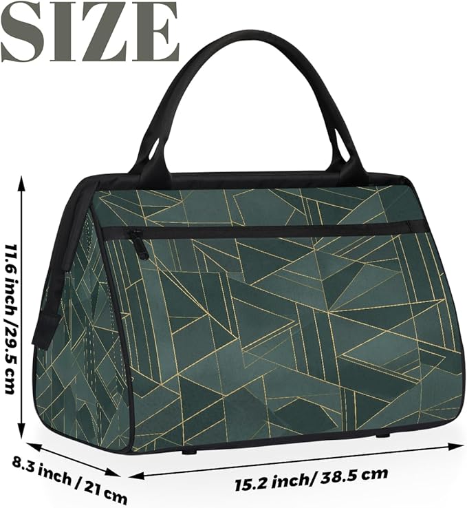 Teal Gold Geometric Lines Travel Duffel Bag, Waterproof Sports Gym Duffle Bag, Large Capacity Weekender Carry On Overnight Bags for Women Men