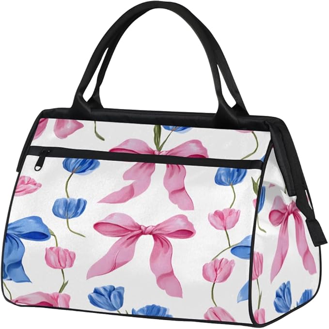 Bow Tie Flowers Overnight Weekender Bag for Women Men Travel Duffel Bags Waterproof Luggage Carry on Sports Yoga Gym Bag