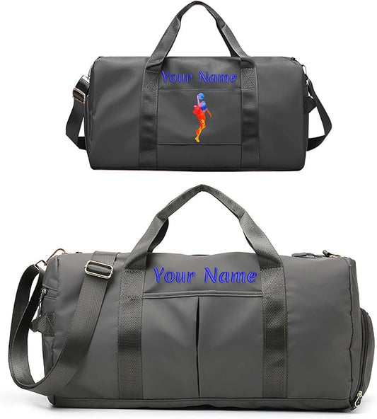 Custom Duffle Bag, Personalized Embroidered Sports Gym Bag for Women/Men, Travel Bag with Double-Sided Customization and Separate Wet and Dry Pockets and Shoe Bags-Gray