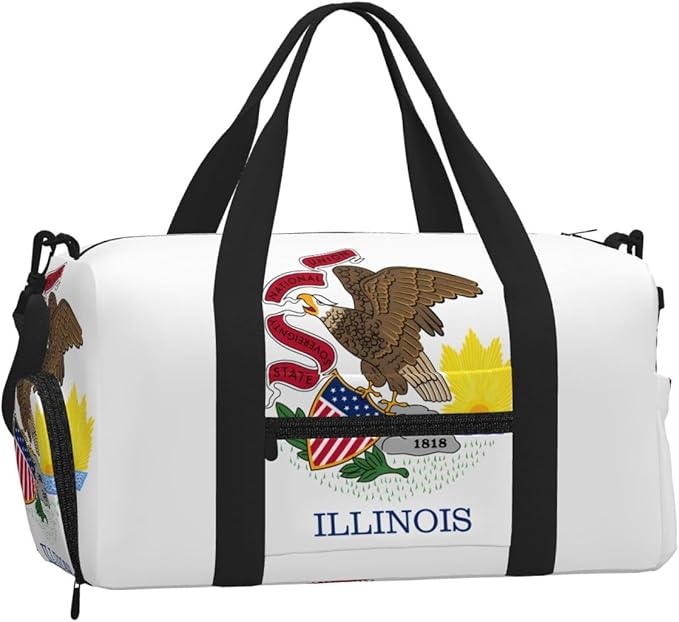 Illinois State Flag Print Gym Bag with Shoe Compartment for Women Men, 17.7in Sports Duffle Weekender Tote, Overnight Travel Duffel Bag Carry On