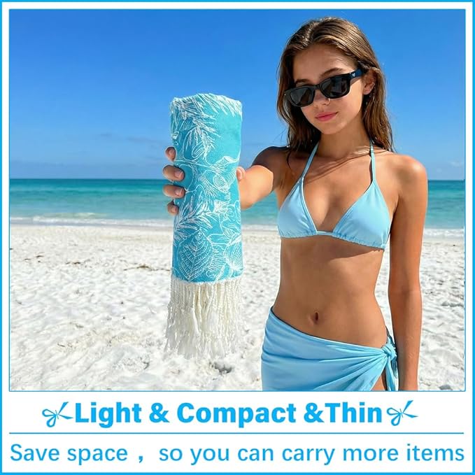 Thin Turkish Beach Towel Lightweight Soft Cotton Extra Large XL Oversized Sand Free Sandproof Absorbent Quick Dry Towels Cloud Bath Pool Travel Compact Essentials Accessories for Adult Gifts