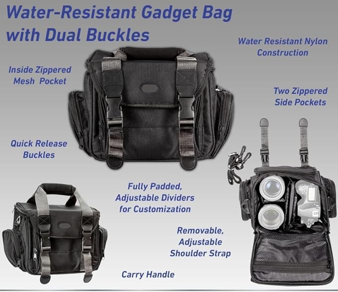 Extra Large Camera Bag Fully Padded Gadget Case with Dual Buckles for Sony,Nikon, Canon, Olympus, Pentax, Panasonic, Samsung & Many More SLR Cameras & Camcorders