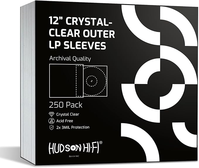 Hudson Hi-Fi Anti-Static Vinyl Record Sleeves - Durable Clear Disc Sleeves- Protect Your LP Albums from Scratches, Dust & Dirt - Acid-Free Rice Paper Disc Covers, 250x Outer Sleeves