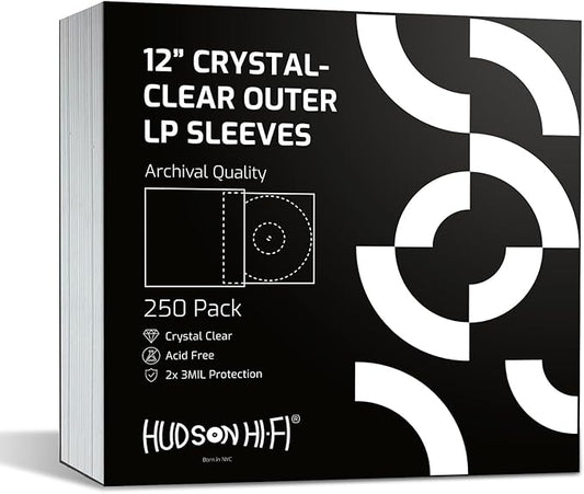 Hudson Hi-Fi Anti-Static Vinyl Record Sleeves - Durable Clear Disc Sleeves- Protect Your LP Albums from Scratches, Dust & Dirt - Acid-Free Rice Paper Disc Covers, 250x Outer Sleeves