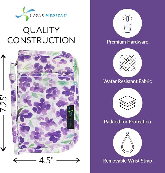 Sugar Medical Diabetes Supply Case |Diabetic Care Products | Diabetic Supplies Travel Organizer | Diabetic Supply Bag | Glucose Meter Kit | Diabetic Bags for Supplies | Glucometer Case (Tessa Floral)