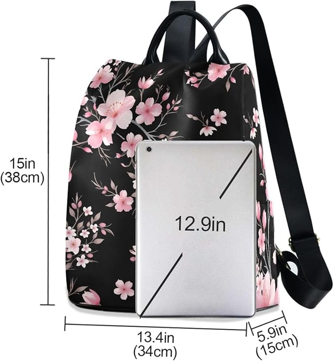 ALAZA Pink Cherry Blossom Flowers Backpack Purse for Women Anti Theft Fashion Back Pack Shoulder Bag