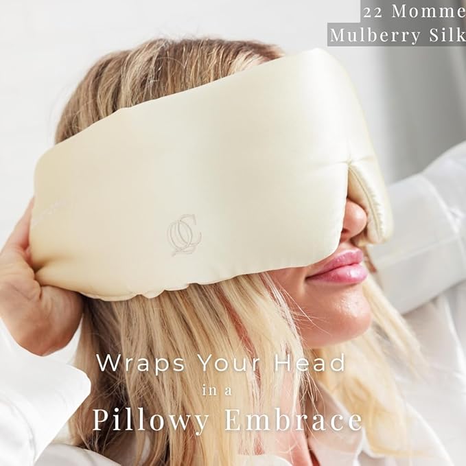 QUIET COVE Plush 3D Contoured Silk Sleep Mask - Total Blackout, 100% Silk 22 Momme, Foam Eye Cups Do Not Crush Eyelashes, Luxe Cloud Filling, Side Sleeping Comfort (Limited Edition Moonlight Yellow)