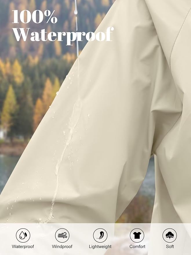 PITINAN Lightweight Rain Jacket Women Packable Wind Breaker Light Rain Jacket Women Waterproof Travel Raincoat S-XXL